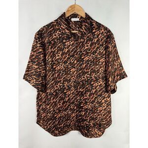 Sandro Women's Size 4 Multicolor Short Sleeve Leopard Print Silk Shirt‎